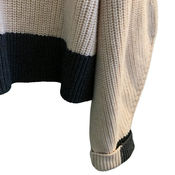 French Connection Ribbed Colorblock Pullover Sweater Tan Cream Large Chunky - Picture 3 of 11